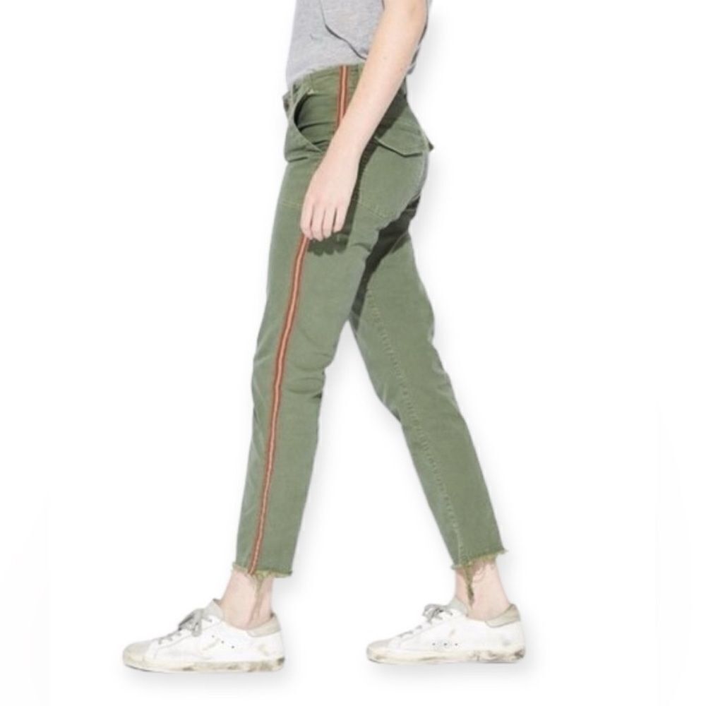 Nili Lotan Jenna Pant With Side Tape, Camo Green with red tape, Size 2
